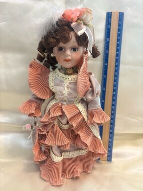 Porcelain Victorian-Style Doll in Peach and Cream - Kids Toys
